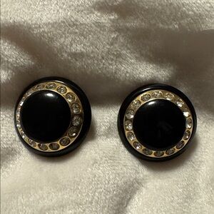 Black and Gold Button Set with Rhinestones